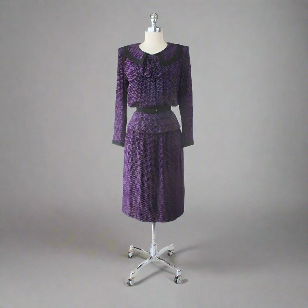 Vintage 80s Albert Nipon Purple Silk Dress S